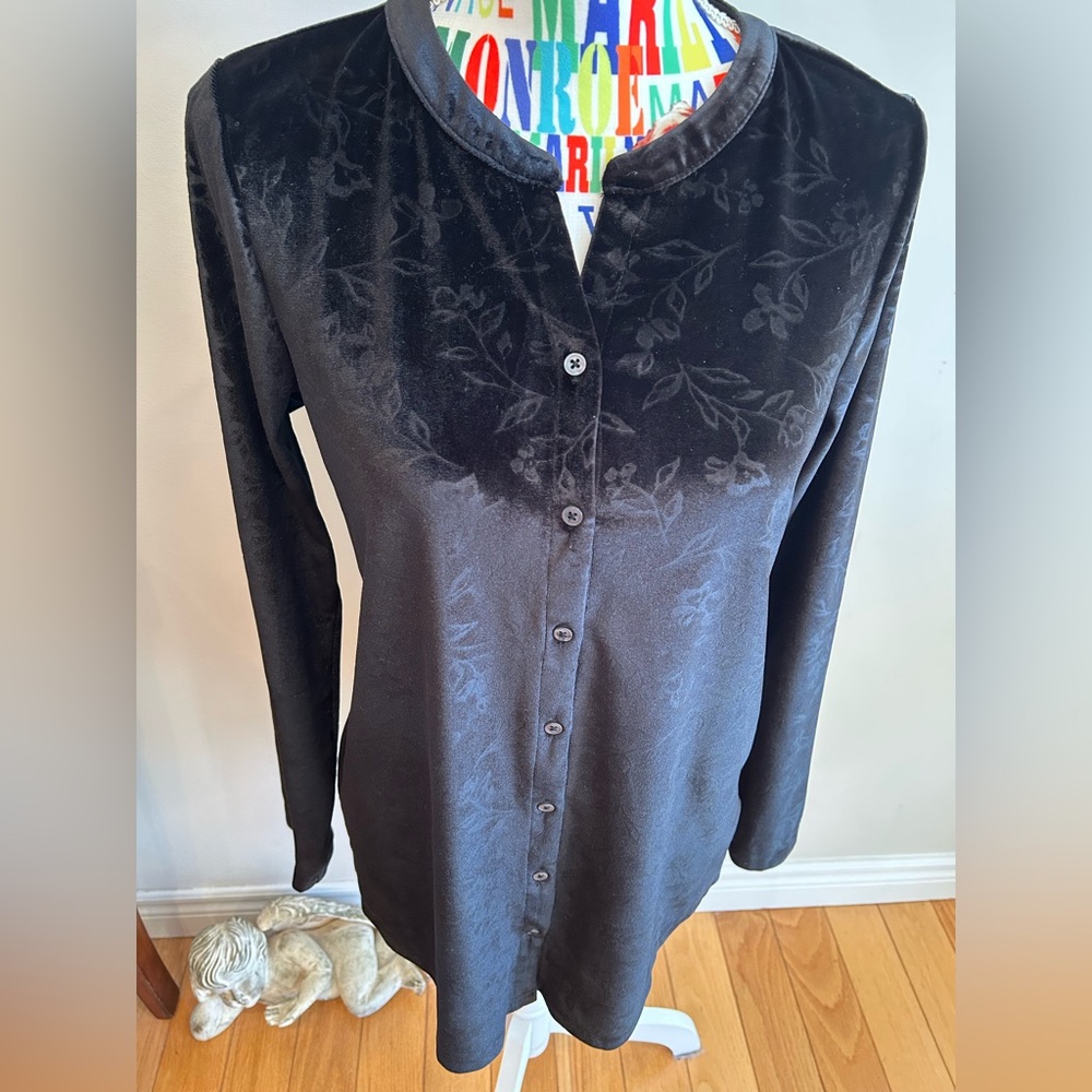 Lands' End Black Velvet Button Down Shirt
